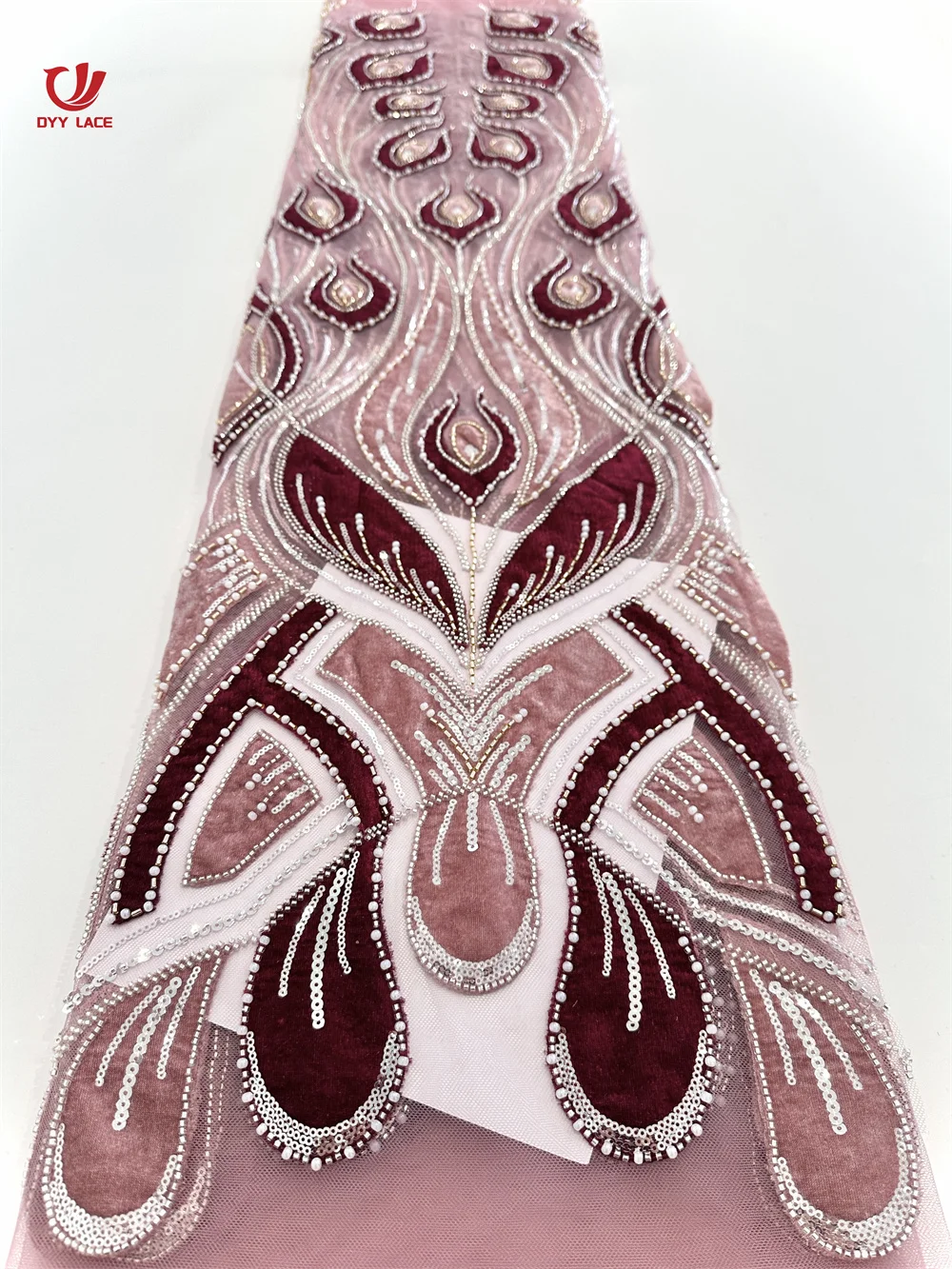 

5 Yards Luxury African Groom Sequins Lace Fabric 2025 High Quality French Embroidery Heavy Beads Lace Nigerian Sewing Dress