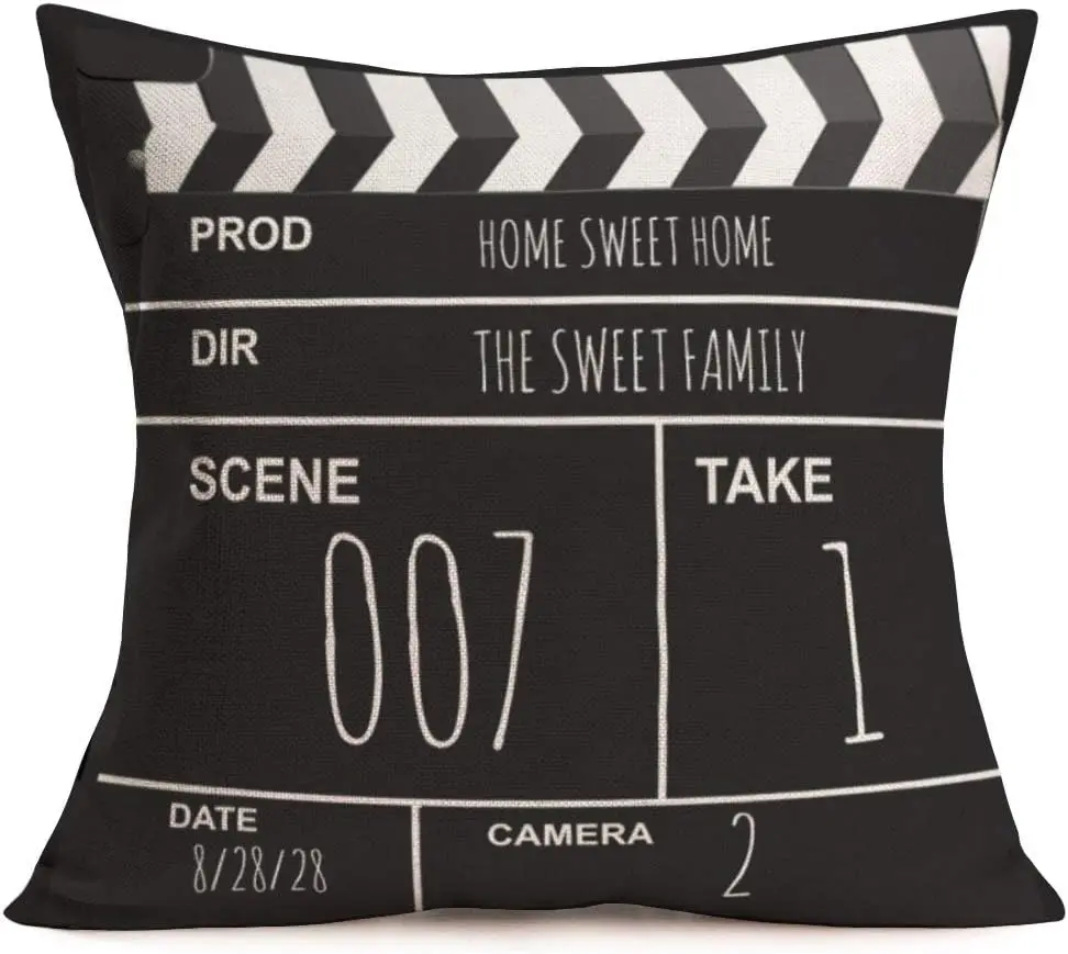 Cinema Personalized Throw Pillowcase Linen Vintage Black Style Film Projector Printed Home Decor Cushion Cover Pillowcase