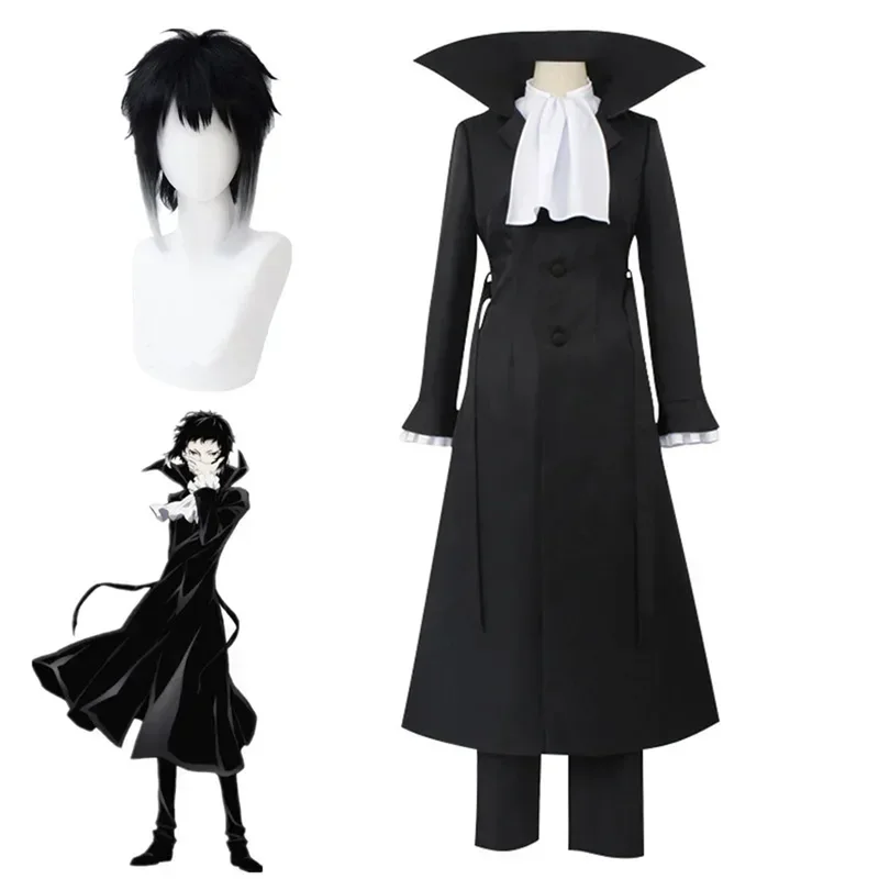 

SN66 Anime Akutagawa Ryunosuke Cosplay Costume Trench Cloak Black Uniform Suits Halloween Christmas Party ClothesW&M