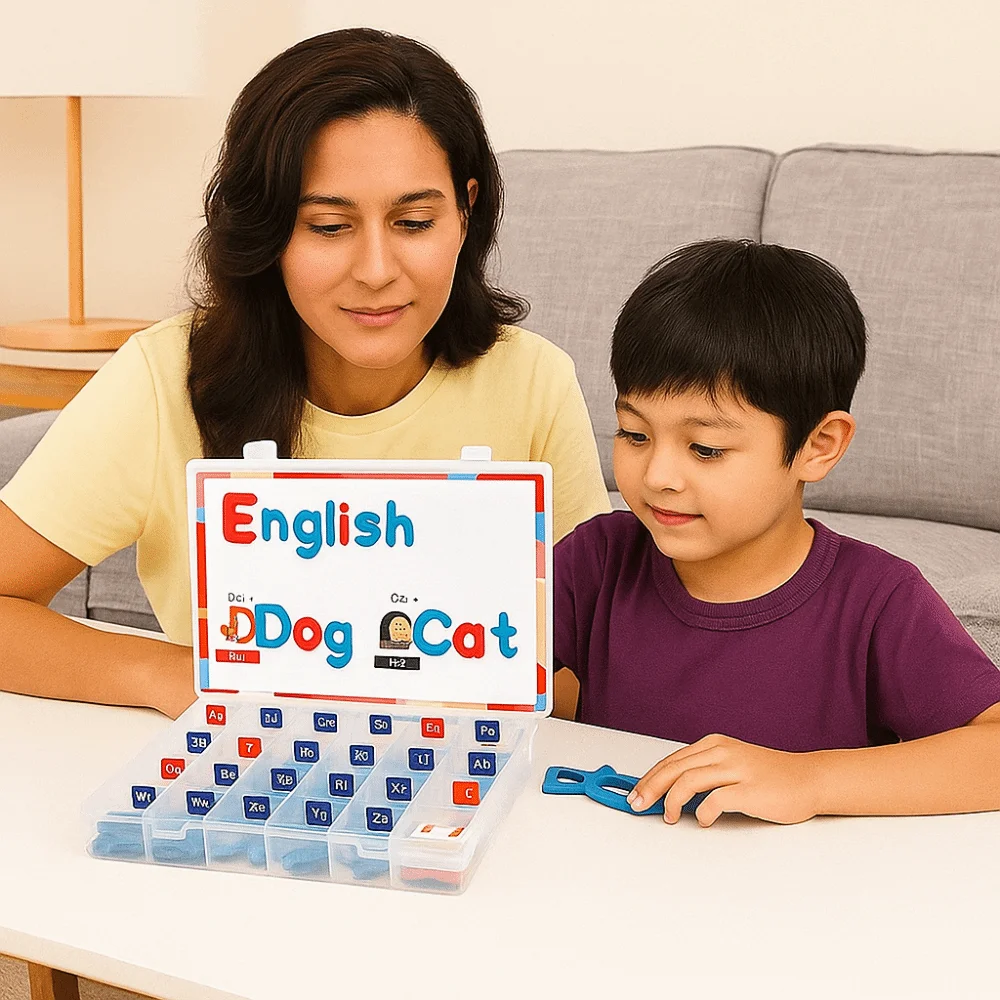 Magnetyczna tablica z literami alfabetu angielskiego, zabawki edukacyjne, klocki, gra logiczna, naklejki magnetyczne z literami, ćwiczenia pisania.