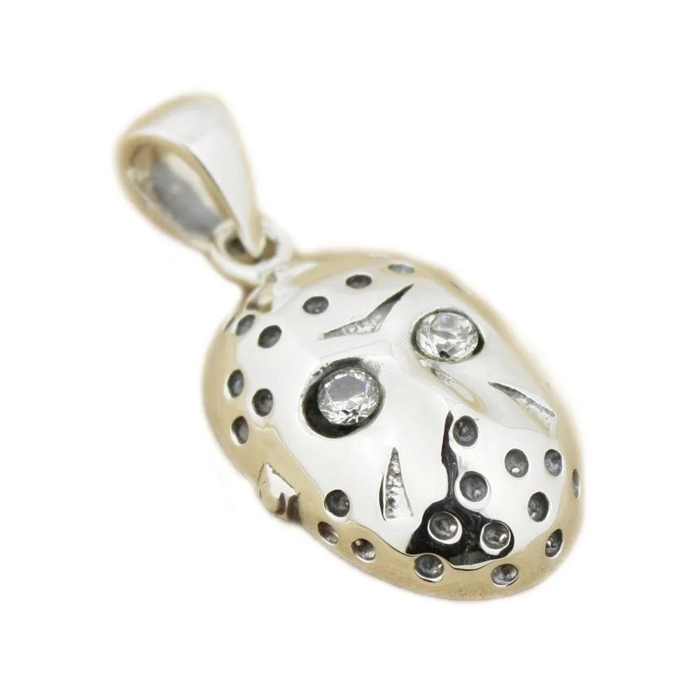 White CZ Eyes 925 Sterling Silver Halloween Jason Hockey Pendant 8C009