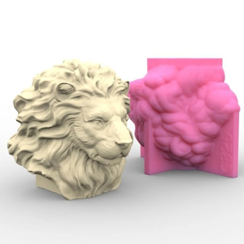 Y4QE Lion Heads Decoration 3D Soap Mould DIY Epoxy Mold Handmade Mold