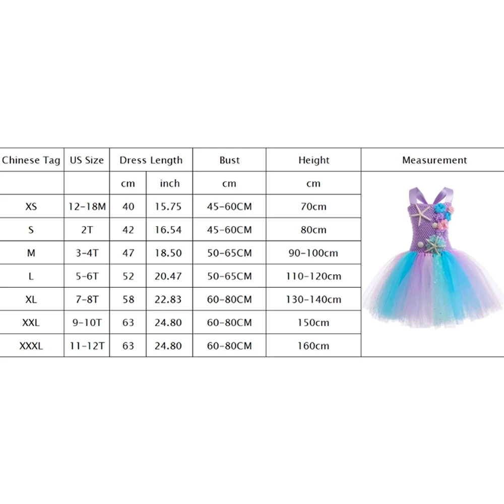 Meerjungfrauen-Kostüm Tutu-Kleid für Mädchen Ärmelloses Tüllkleid Prinzessinnenkrone Zauberstab Halskette Handschuhe für Mädchen Halloween Geburtstagsfeier – Detail 1