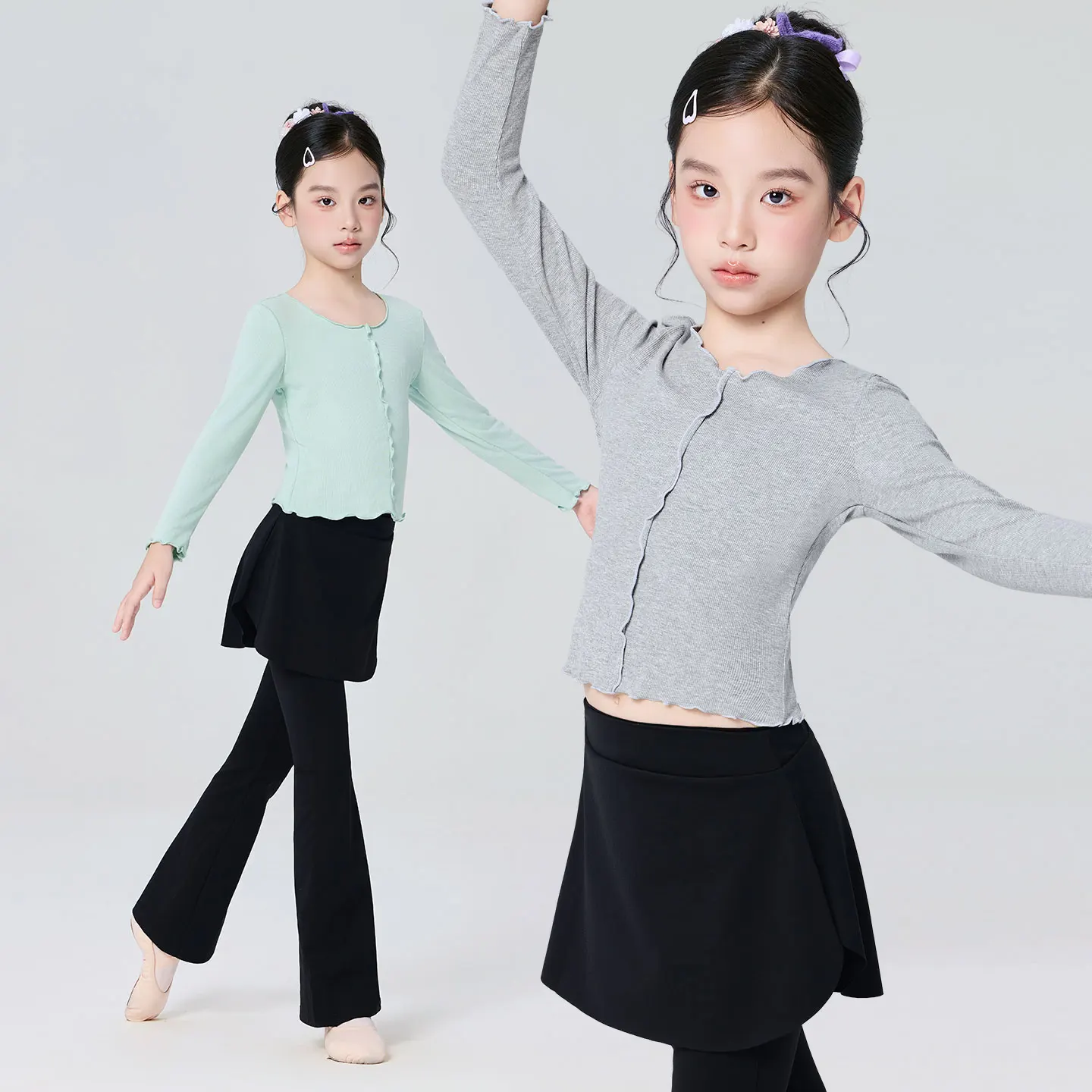 เสื้อเต้นรำสำหรับเด็กผู้หญิง แขนยาว เสื้อเต้นบัลเล่ต์ เสื้อคอระบายสำหรับเด็ก เสื้อเต้นบัลเล่ต์ ชุดเต้นรำสำหรับเด็กผู้หญิง ชุดเต้นรำ