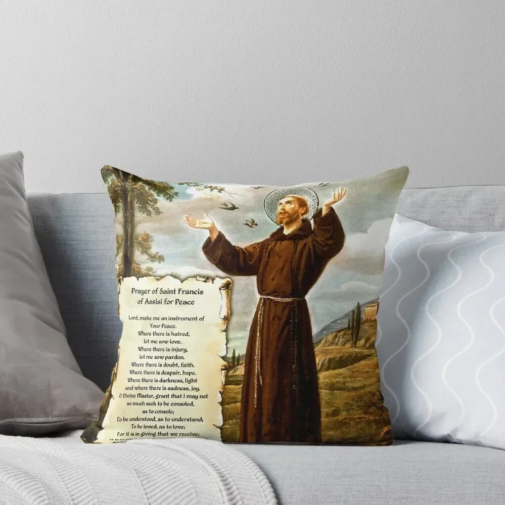 St. Francis of Assisi Simple Prayer for Peace Throw Pillow Pillow Cover Couch Cushions pillow