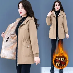 Lässig plus samt warm Winter Trenchcoat für Frauen schlanke Kapuze verdicken Baumwoll jacke weibliche Schnee tragen Mantel плащ женский