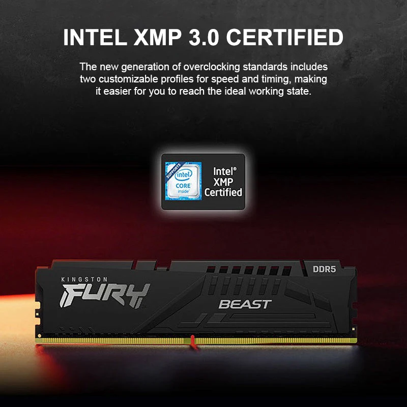 Kingston FURY Beast DDR5 RAM 6000MHz 16GB/32GB CL30/CL36 Unterstützt Intel XMP 3.0 & AMD EXPO Desktop-Speicher Ansicht 3