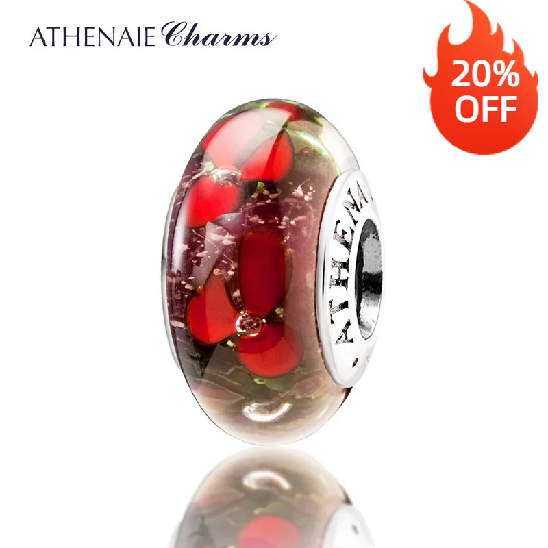 

ATHENAIE Genuine 925 Silver Core Flowers Murano Glass Beads On the Sand Charms Beads Fit All European Bracelets DIY Fine Jewelry