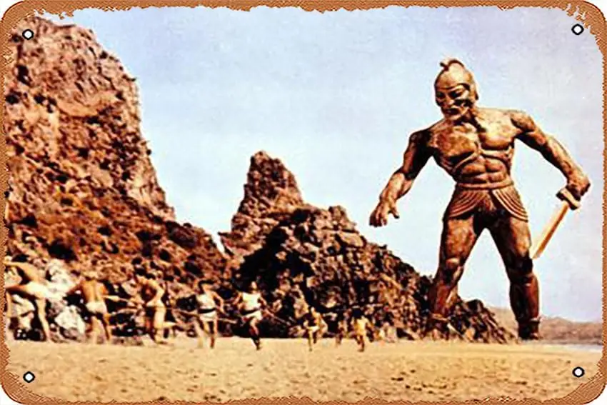 Letrero de metal - Jason y los Argonautas, Talos, el gigante de bronce, 1963 - Placa metálica con póster para cafetería, bar, pared del hogar, aluminio