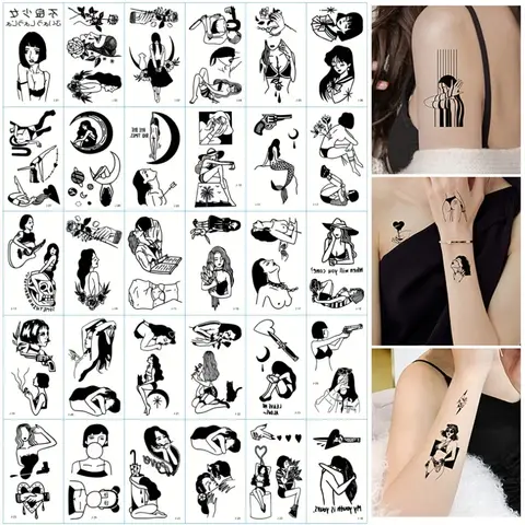 30pcs Bad Girl Temporary Tattoos for Men Women Adult Fake Tatoos Waterproof Hands Wrist Chest Leg Neck Clavicle Party Favors