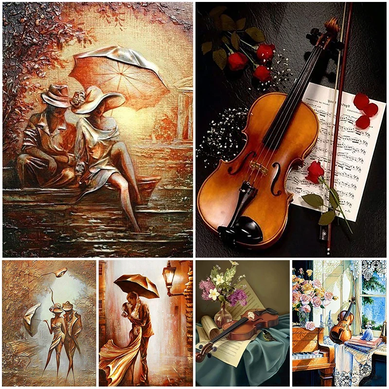 Scenario pittura diamante fai da te violino ricamo mosaico punto croce Kit trapano completo diamante strass immagine d\'arte decorazioni per la casa