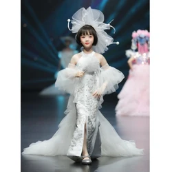 High-End Children's Mermaid Evening Gown Sequin And trailing Design Wedding Birthday Baptism Hosting Party Girls Dresses A2891