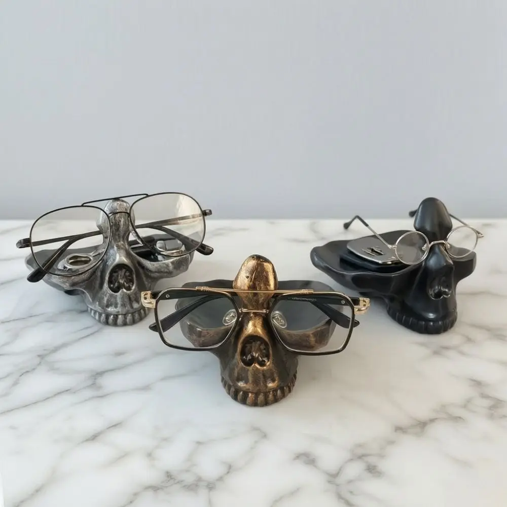 Novelty Gothic Skeleton Glasses Holder Resin Creative Eyeglass Holder Decorative with Storage Tray Eyewear Organizer Desk Decor