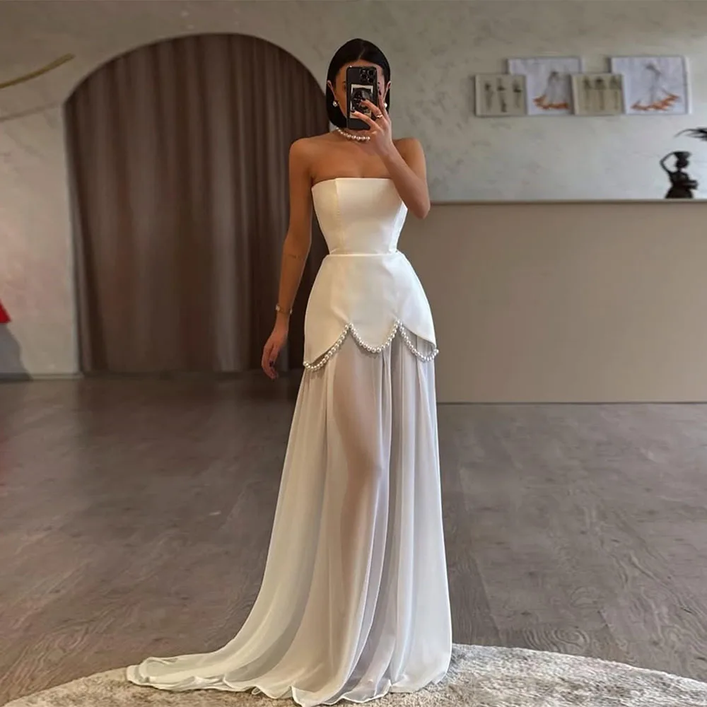 

Fashion Strapless Wedding Dresses High Neck Sleeveless Bride Gowns Beading Court Train Tulle A-Line Vestido De Novia 2025