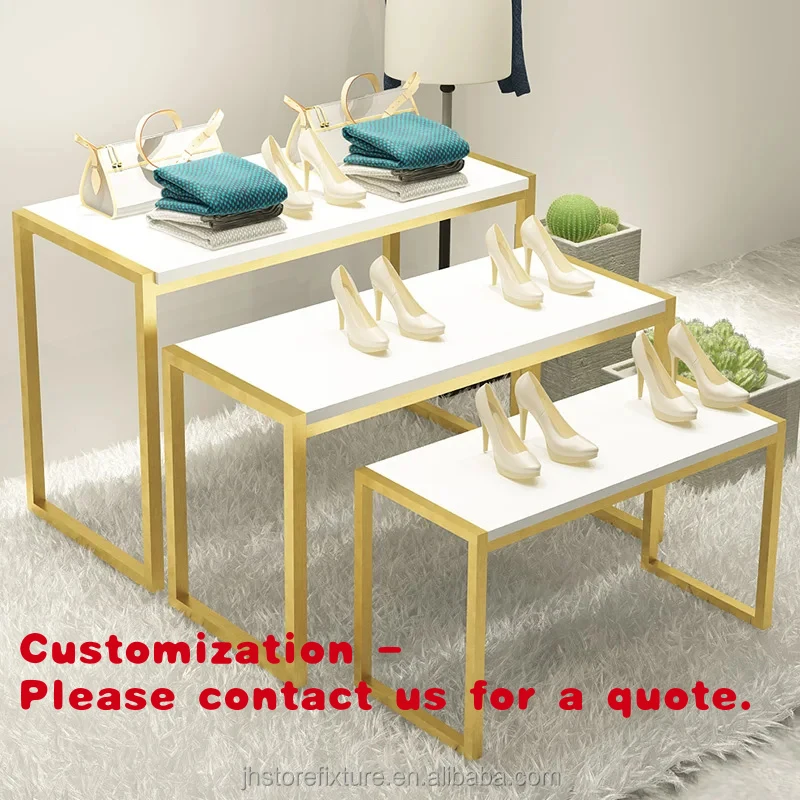 

Customize.High Quality Stainless Steel MDF Board Detachable Shoes Handbag Display Table Clothing Store