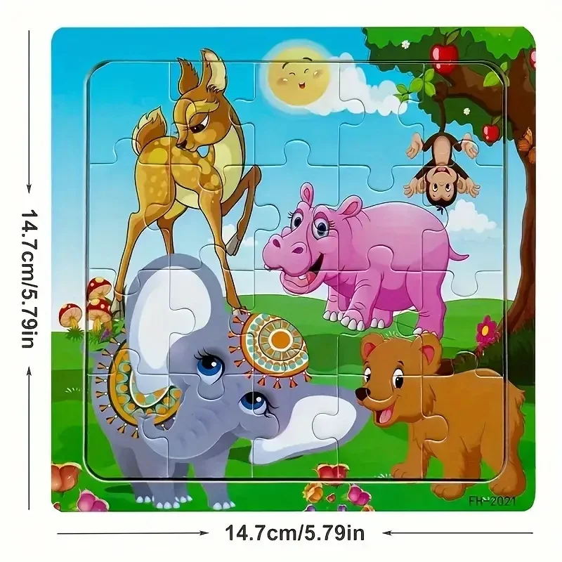 20 Piece Wooden 3d Puzzle Cartoon Animal Vehicle Jigsaw Puzzle Montessori Educational Toys For Kids Birthday Party Favors Gifts