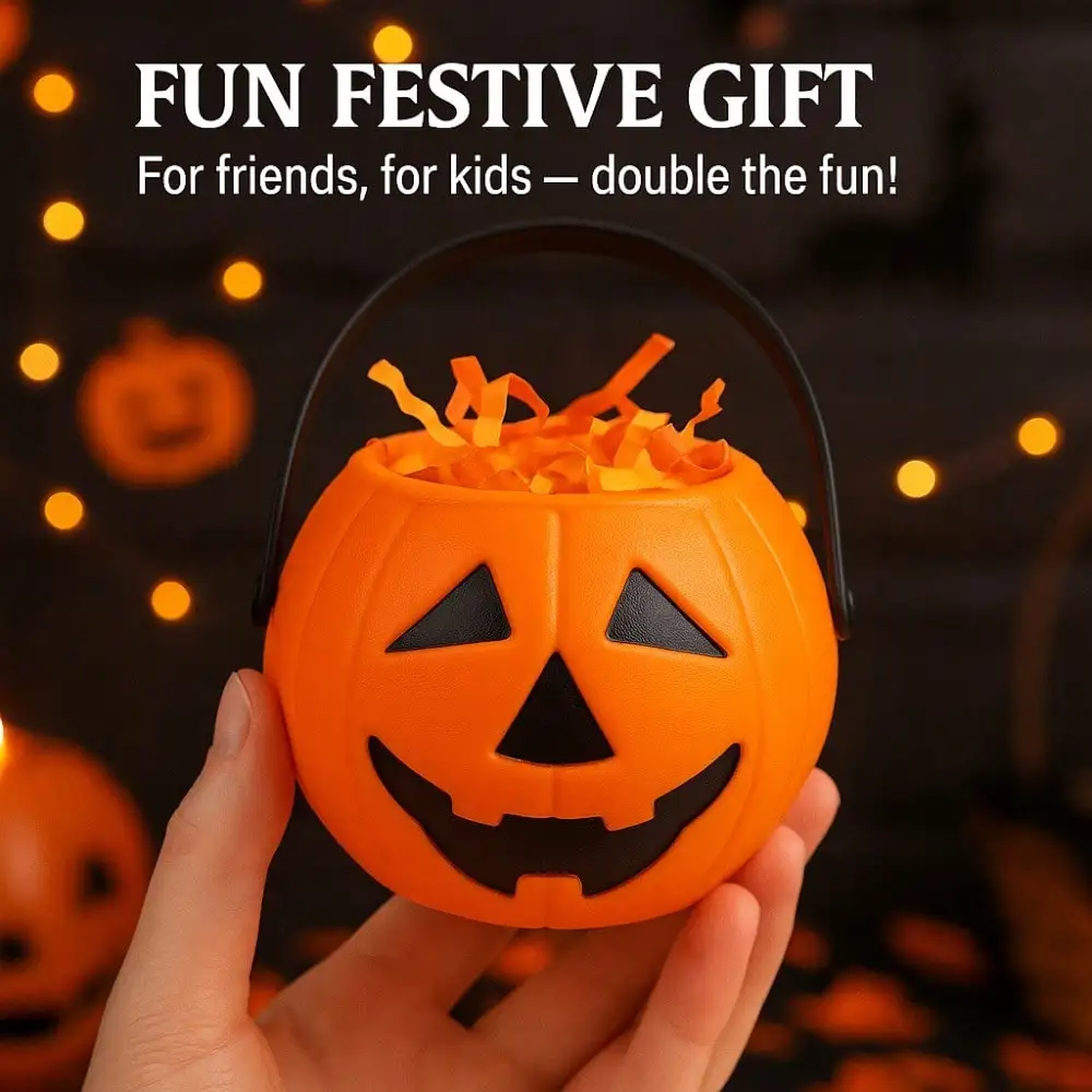 دلو حلوى اليقطين الصغير، ضروري لحفلات الهالوين، حاوية حلوى خدعة أو علاج، صندوق هدايا ديكور منزلي احتفالي #5