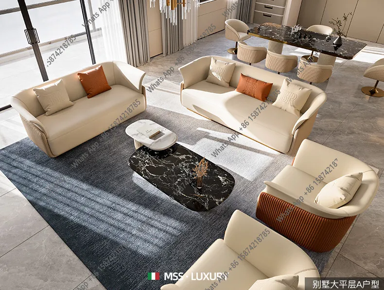 Rt High-end Large Flat-floor Villa Set, Italian Light Luxury Natural Marble Combination Coffee Table