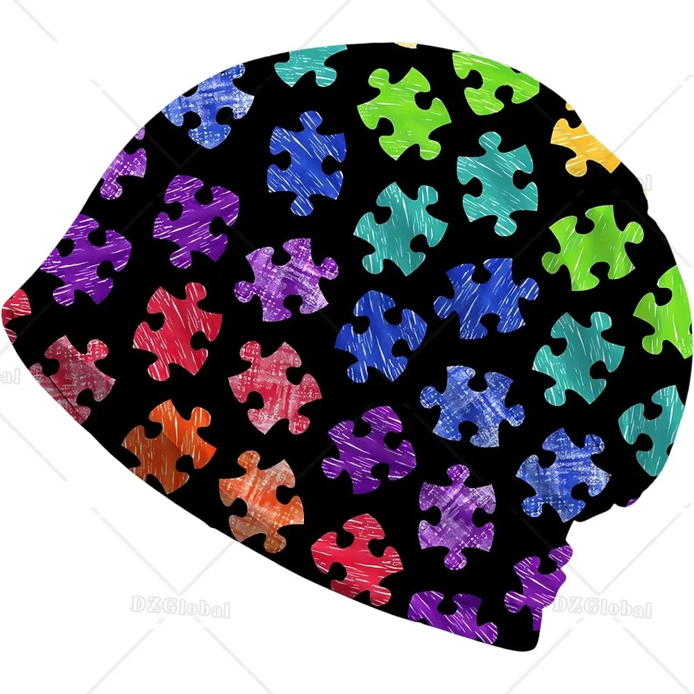 Autism Awareness Puzzle Beanie Chemo Hat Cancer Headwear Skull Hat Knitted Hat Scarf Nightcap Skull Cap for Women Men