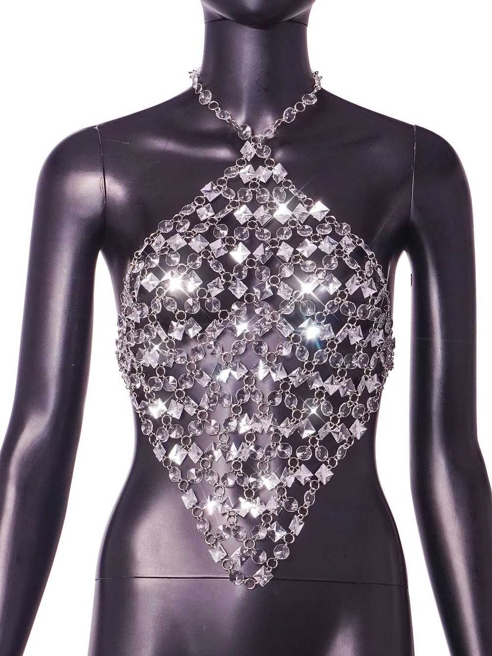 Gilet sexy à coutures en chaîne ornée de bijoux, nouvelle collection 2024