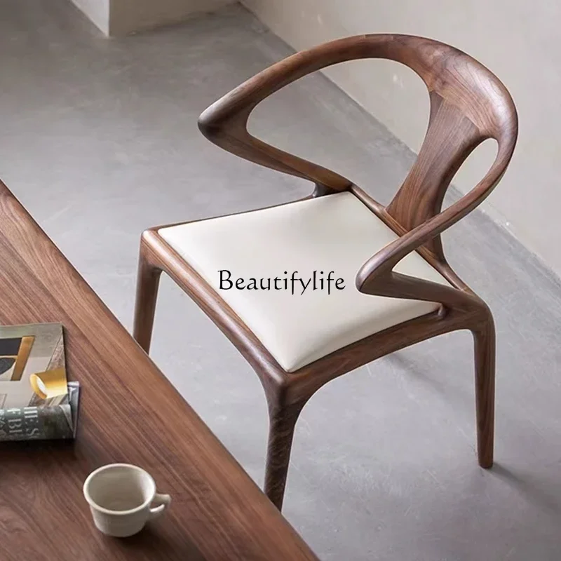 

ls 04ls 04North American black walnut dining chair solid wood armrest home leisure backrest soft bag all solid wood chair