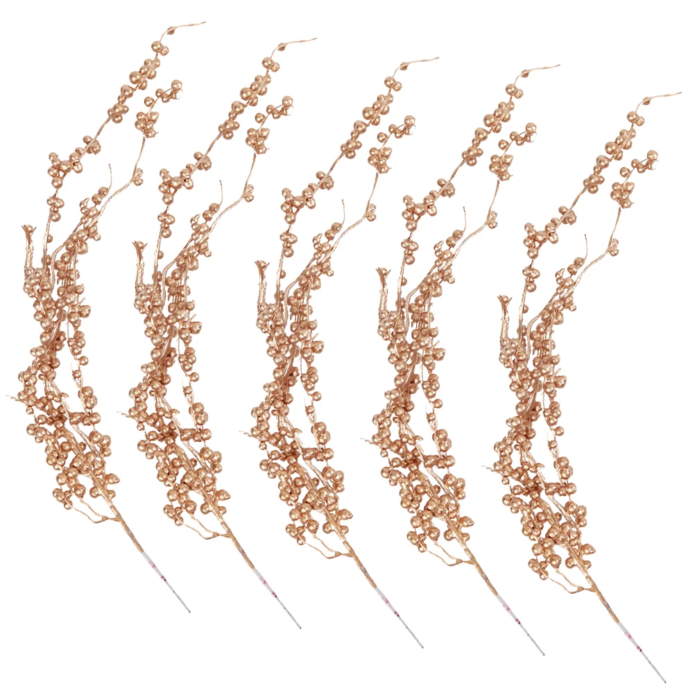 

5pcs Artificial Flower =Christmas Decoration Home Wedding Party =Berry Stems Simulation Plant Ornament Iron Wire Picks Berries
