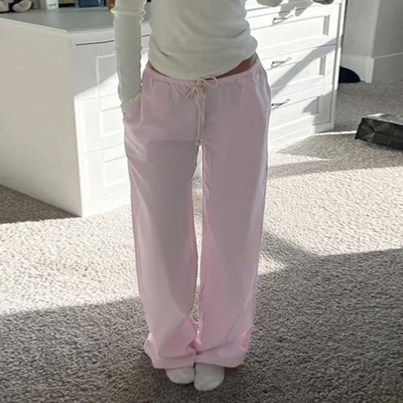 Navy Blue Solid Loose Sweatpants Streetwear Joggers Casual Basic Pink Trousers for Women  Aesthetic Y2K Retro Pants