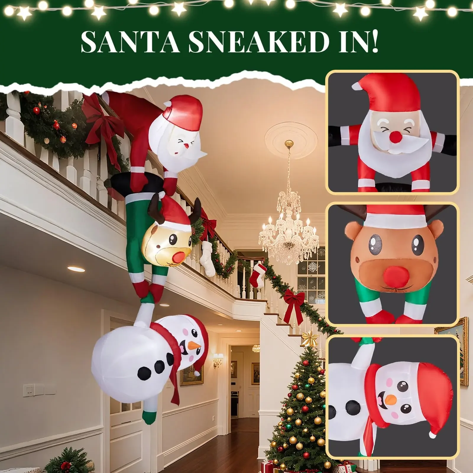 8FT 2.4M Blow Up Inflatables Christmas Decorations Hanging Santa Claus Snowman Reindeer Xmas Decor Outdoor Indoor Home Party