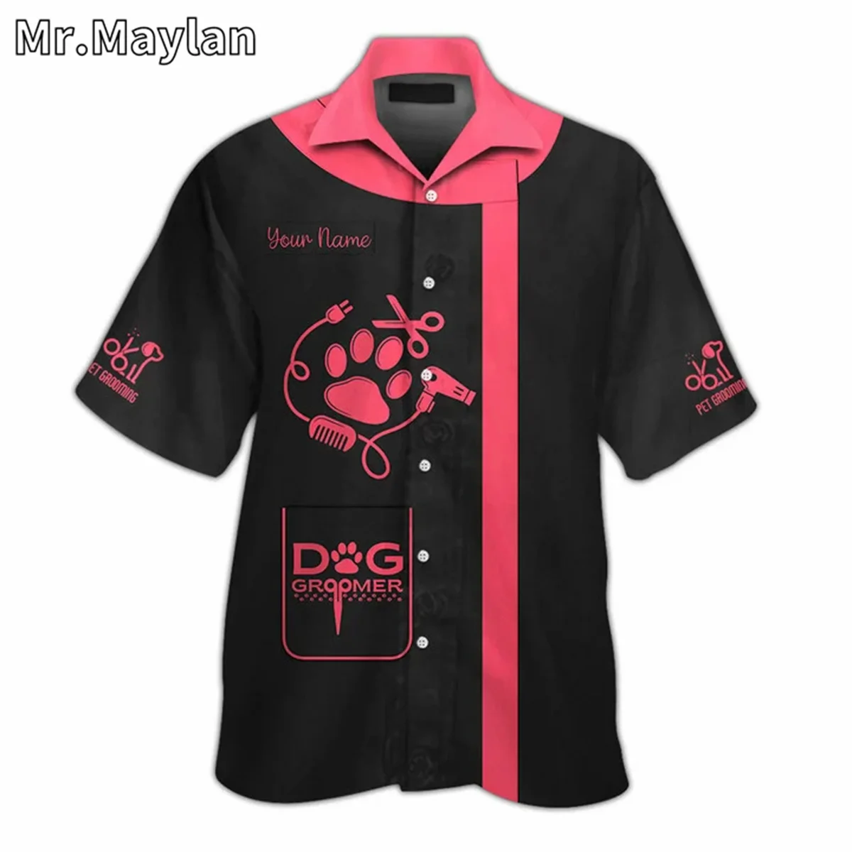 CUSTOM DOG GROOMER UNIFORM SALON PET 3D Hawaii Shirt Women Summer Short Sleeve Tee Men Shirts 2024 Oversized 5XL Chemise Homme-8