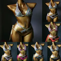 Neon Color Bikini Set Women Diamante Carnival Bra rhinestone Sexy Night Club Panties Rave Festival Bikini Set Burning Man Outfit