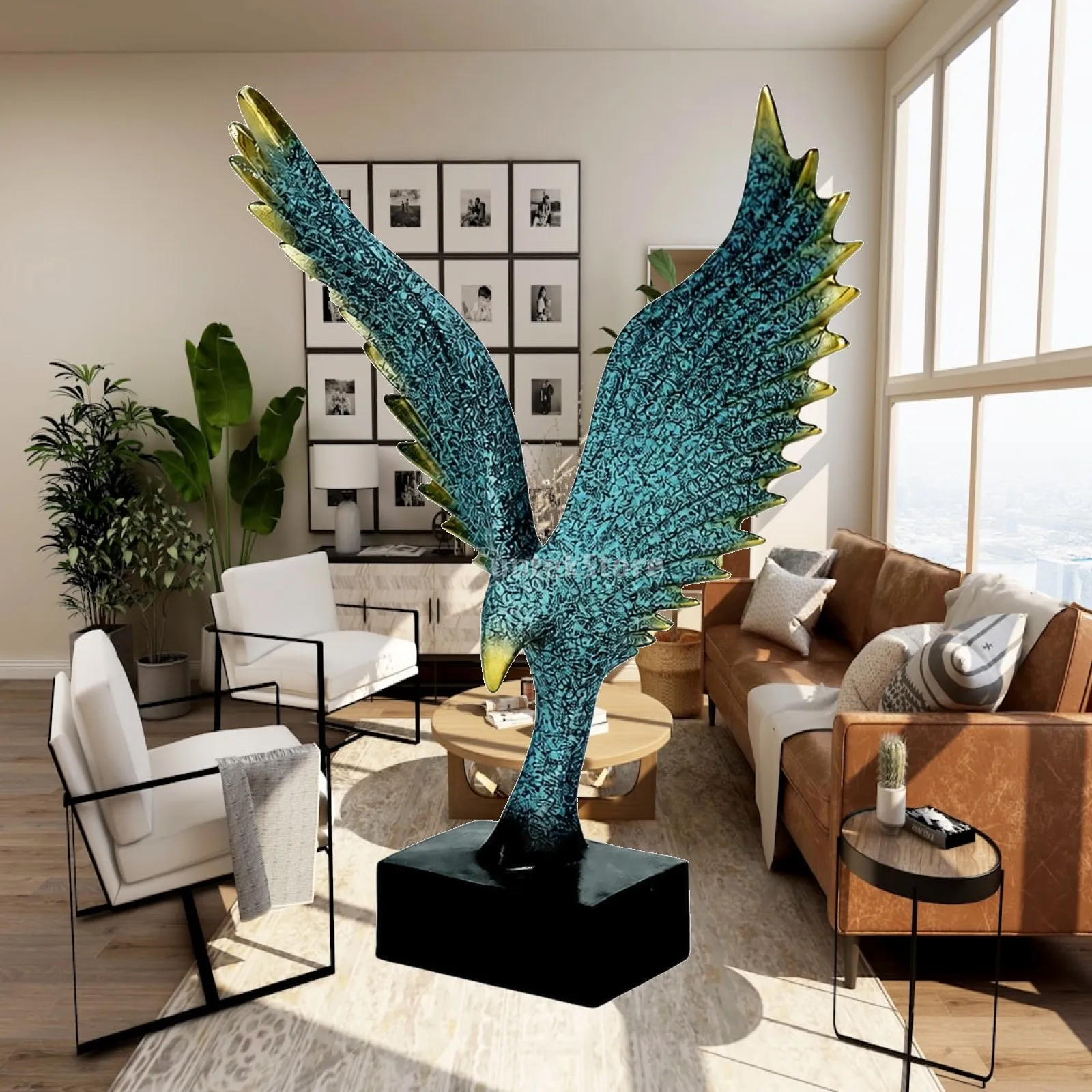 Abstract Eagle Sculpture with Rectangular Base Modern Metalized Resin Eagle Statue Gold-Edged Decorative Figurine Sturdy Stable