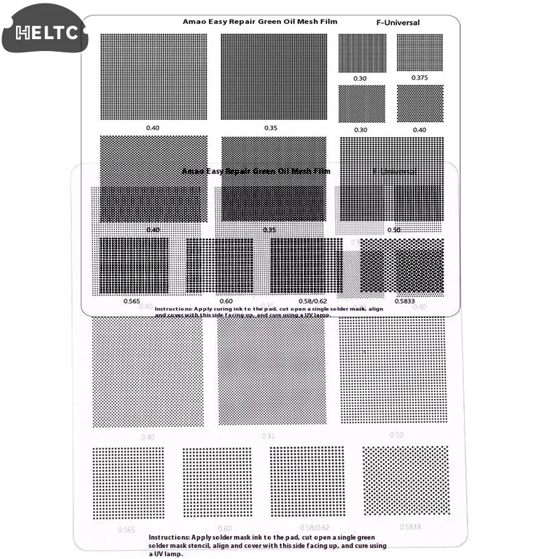 УФ-маска для припоя, трафарет, расстояние между отверстиями 0,3/0,4/0,5/0,5/0,5,58/0,6/0,8/1,0 мм, универсальная зеленая масляная сетка, УФ-паяльная маска, трафарет для реболлинга BGA