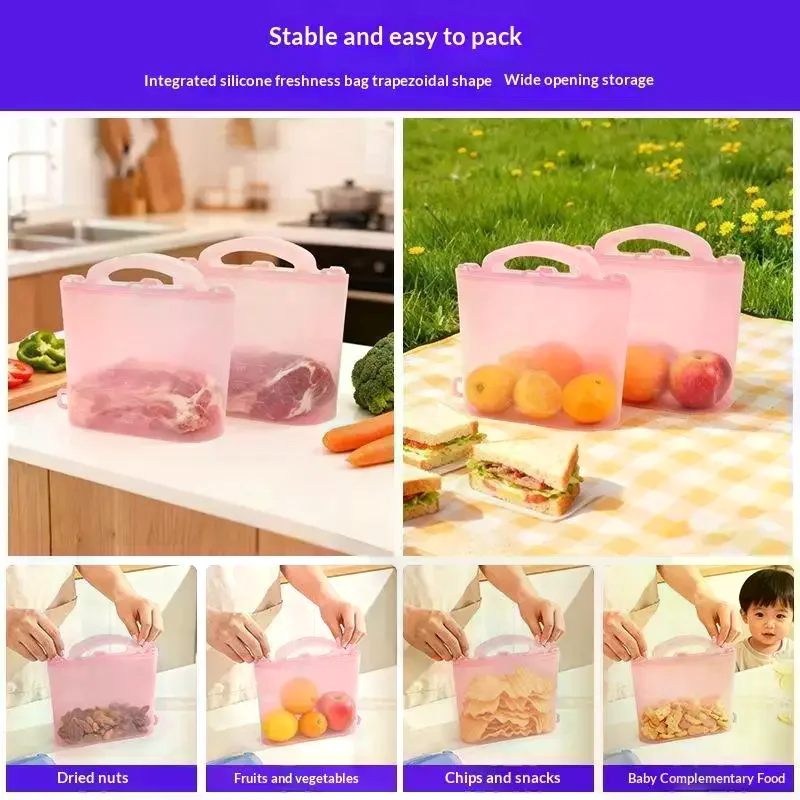 Freezer Bag 1000 1200 1500ml Self Sealing Leak Proof Reusable Fresh Keeping Bag For Picnic Food Cooling