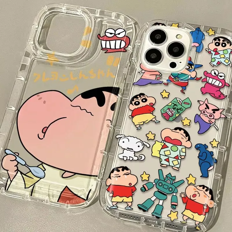 Lovely C-Crayon S-ShinChan Clear Case For iPhone 16 15 14 13 12 11 Pro Max XS X XR 8 7 Plus SE 2020 Silicone Protective Capa