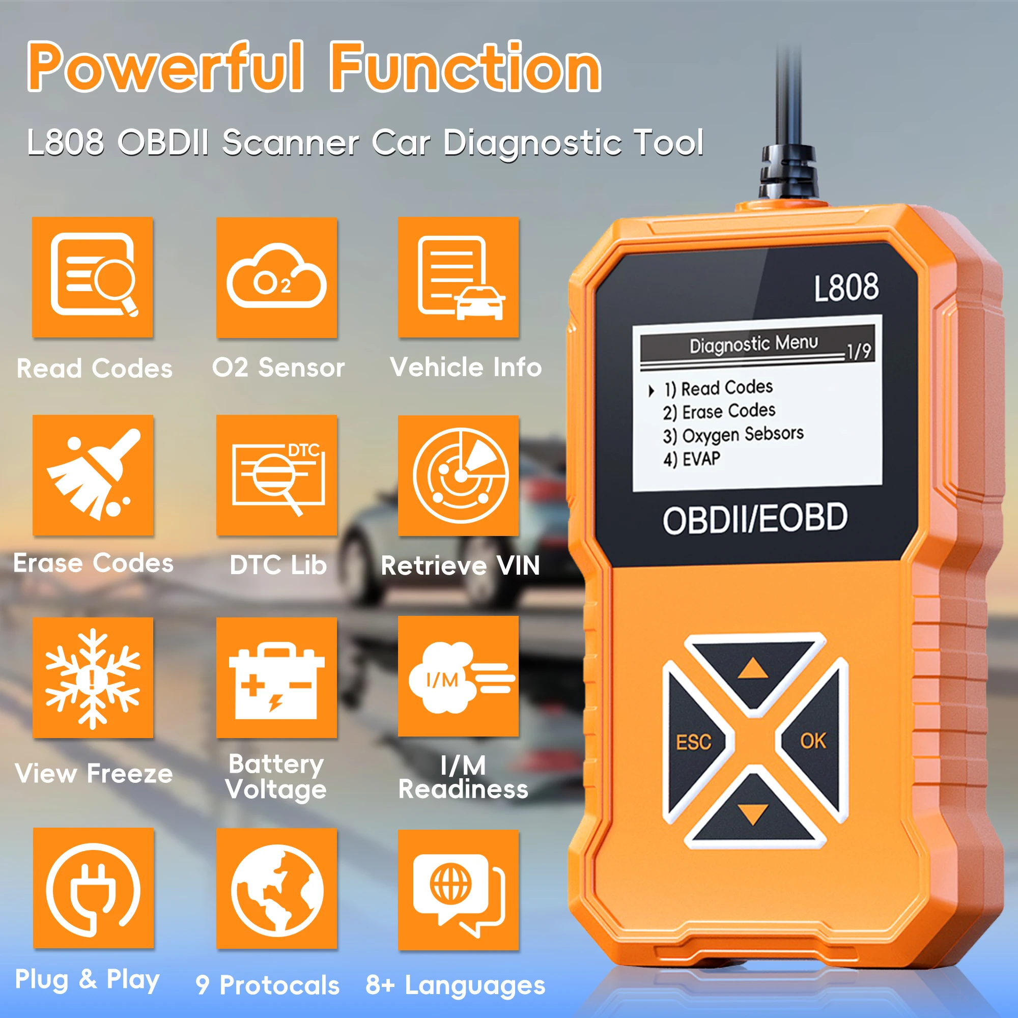 OBD2 Scanner,Check Engine Light Code Reader for Cars and Trucks with Reset,I/M Smog Test, Scan Tool Diagnostic Scanner