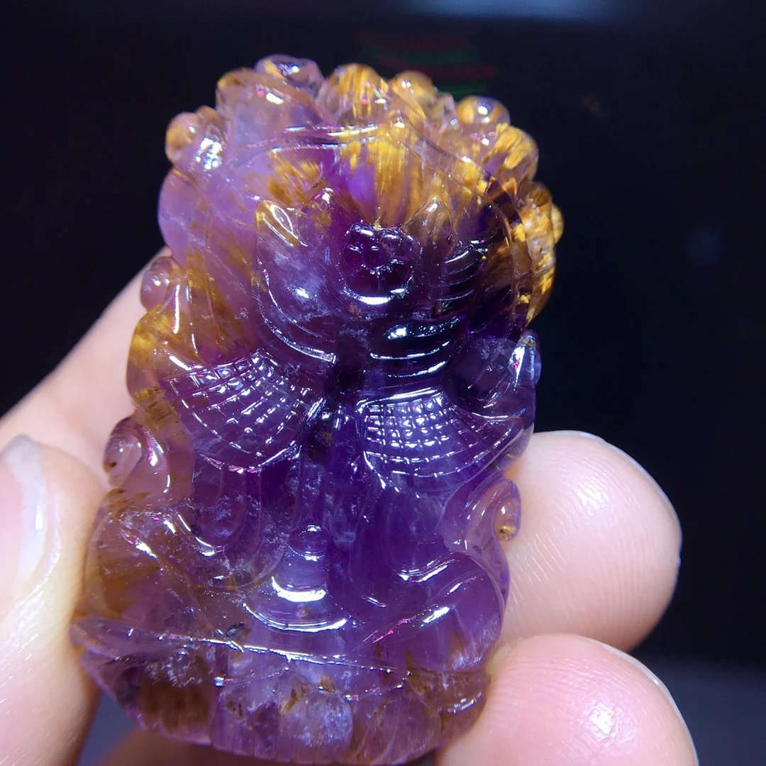 

Natural Purple Cacoxenite Red Auralite 23 Rectangle Pendant Fox 37.4/23/6.8mm Eye Gold Rutilated Beads Jewelry AAAAA