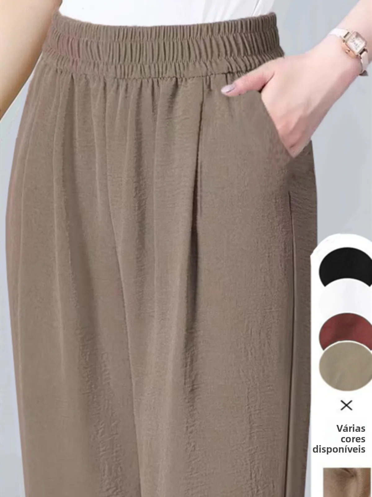 Oferta Especial: Calças Harlan Casuais de Cintura Alta em Seda Gelada e Cânhamo, Modelagem Solta e Emagrecedora, Moda Feminin...