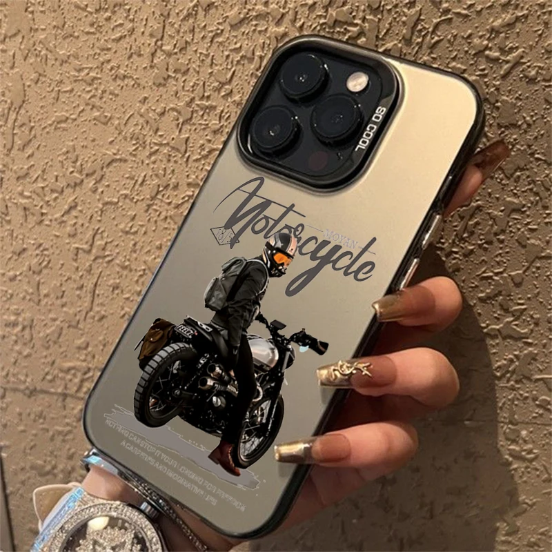 Trend Cool Biker Motorcycle Matte Laser Phone Case For Xiaomi Mi 14 13 12 12T 13T Pro 11 Lite Poco F5 X5 X6 M6 Pro 4G Hard Cover