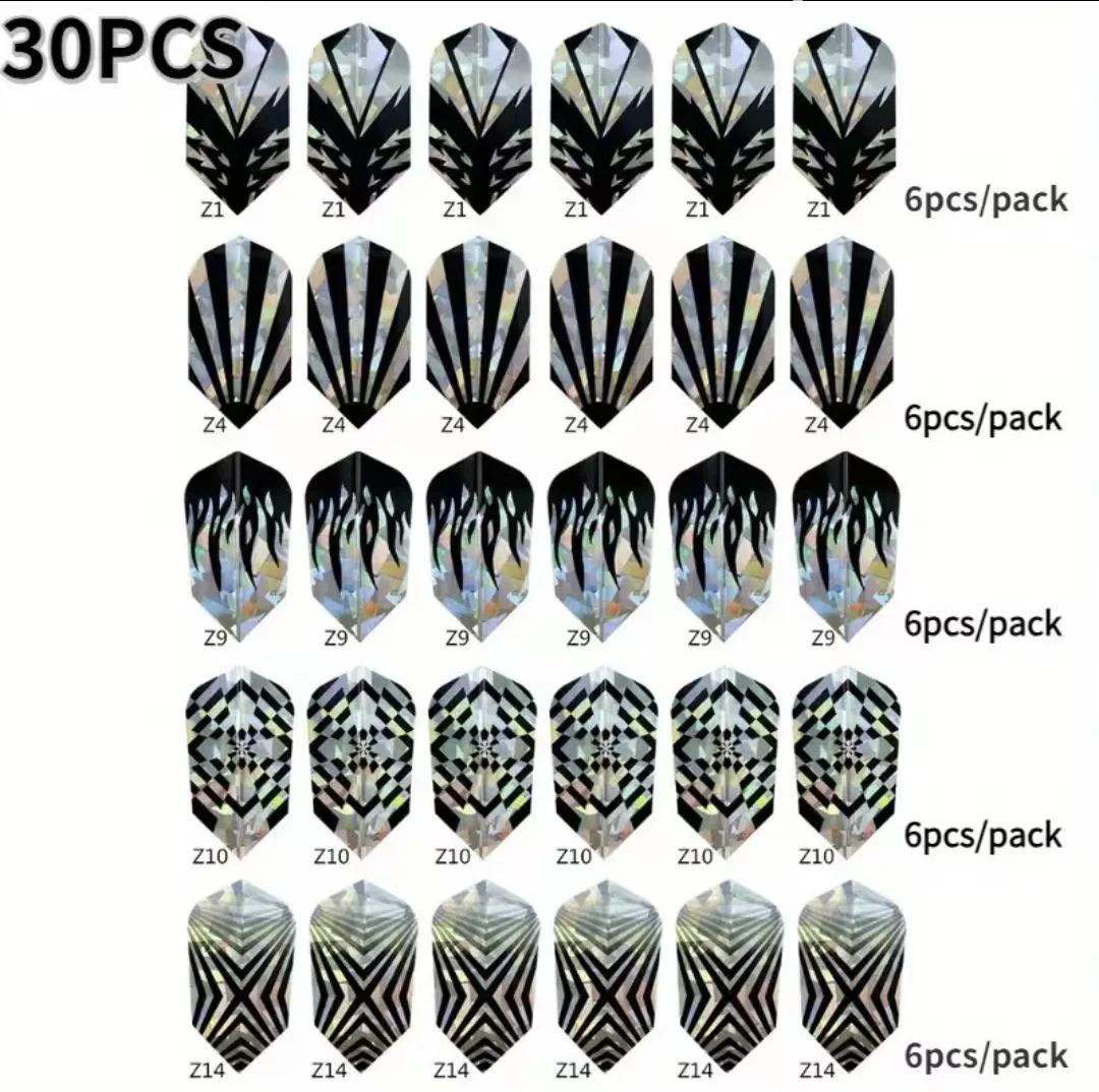 

30 Pcs Durable Slim PVC Dart Flights Laser Reflective Designs for Steel Tip and Soft Tip Darts for Hobbyists Tournament Players