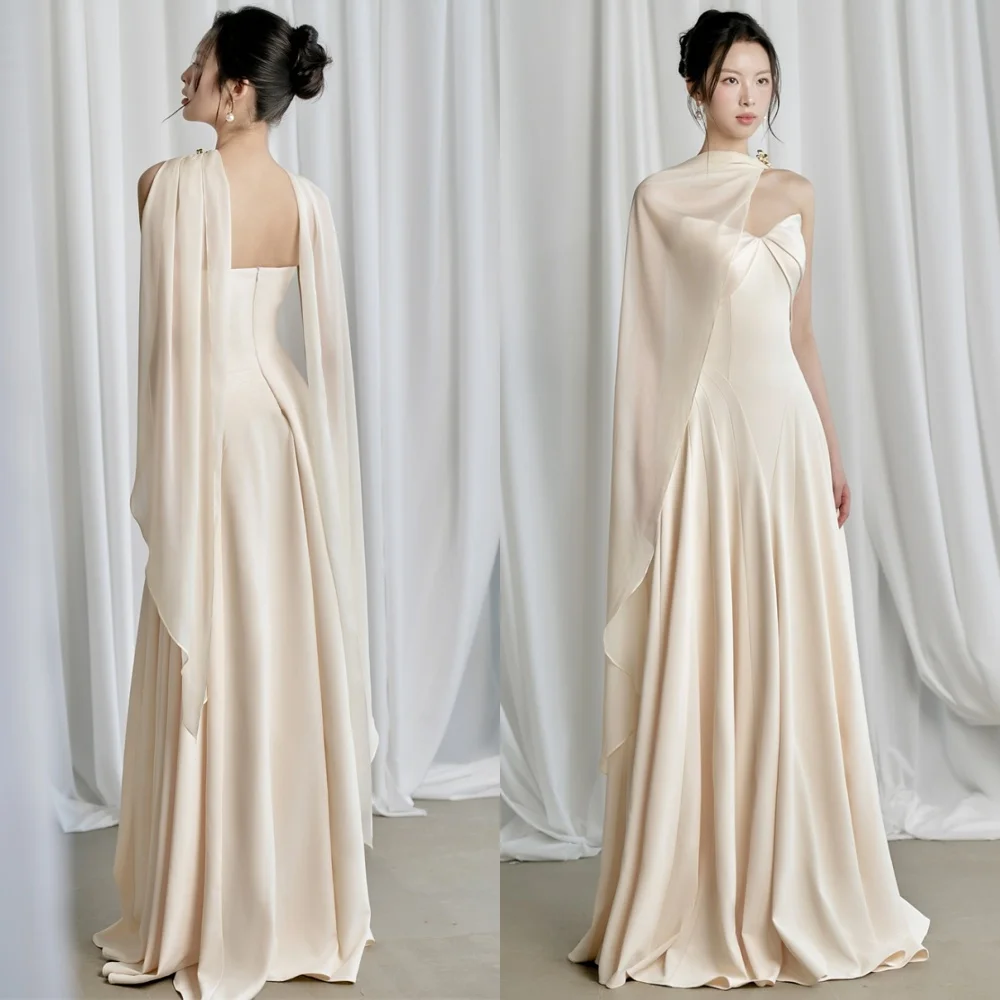 

Customized Soft Jersey Evening Dress Elegant Strapless Sleeveless Homecoming Dresses High Quality Sweep Train Prom Dress