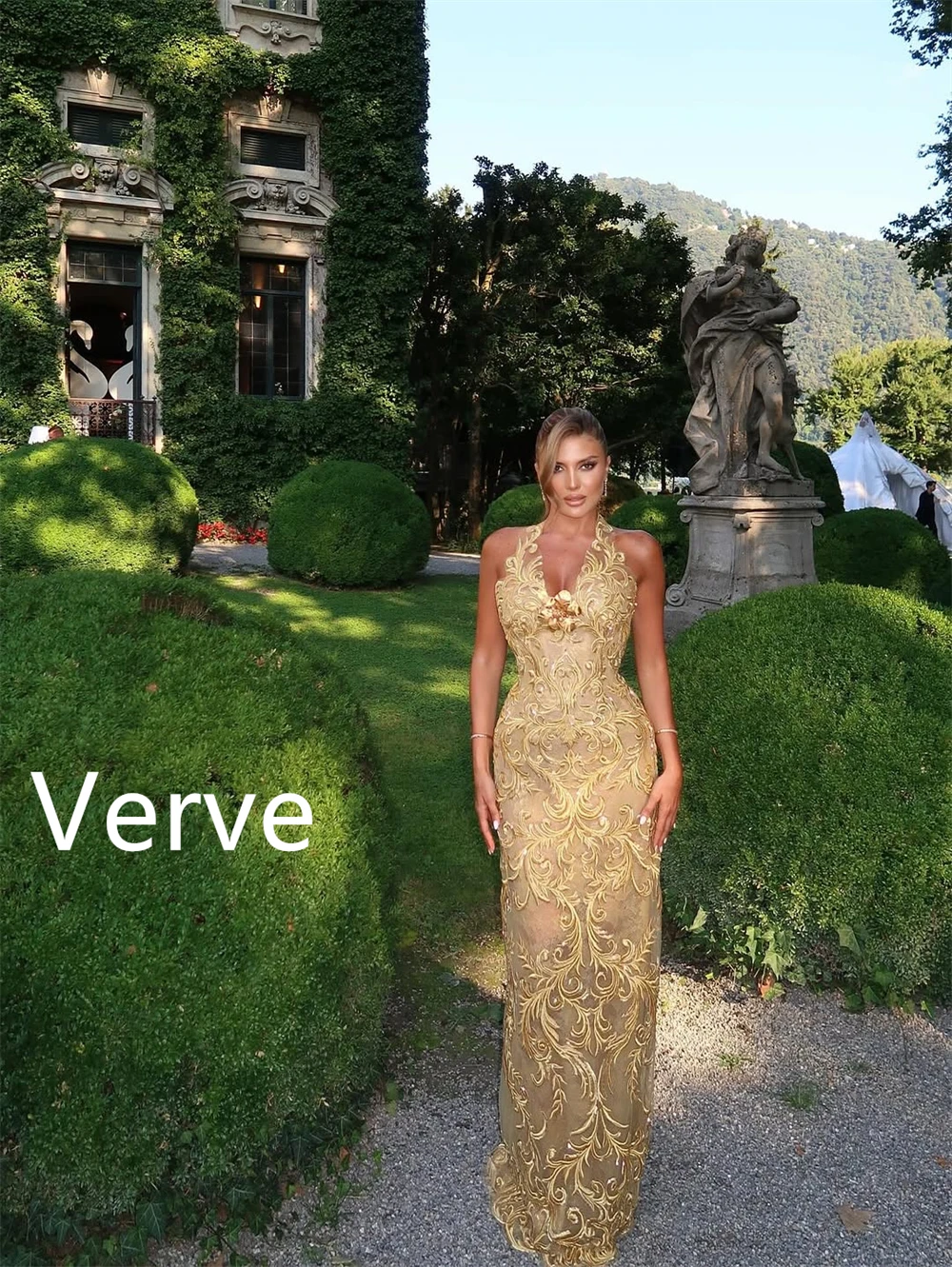 فساتين سهرة صفراء فاخرة مخصصة رائعة بدون أكمام فستان العودة للوطن فاخر سويب تراين فساتين المشاهير #5