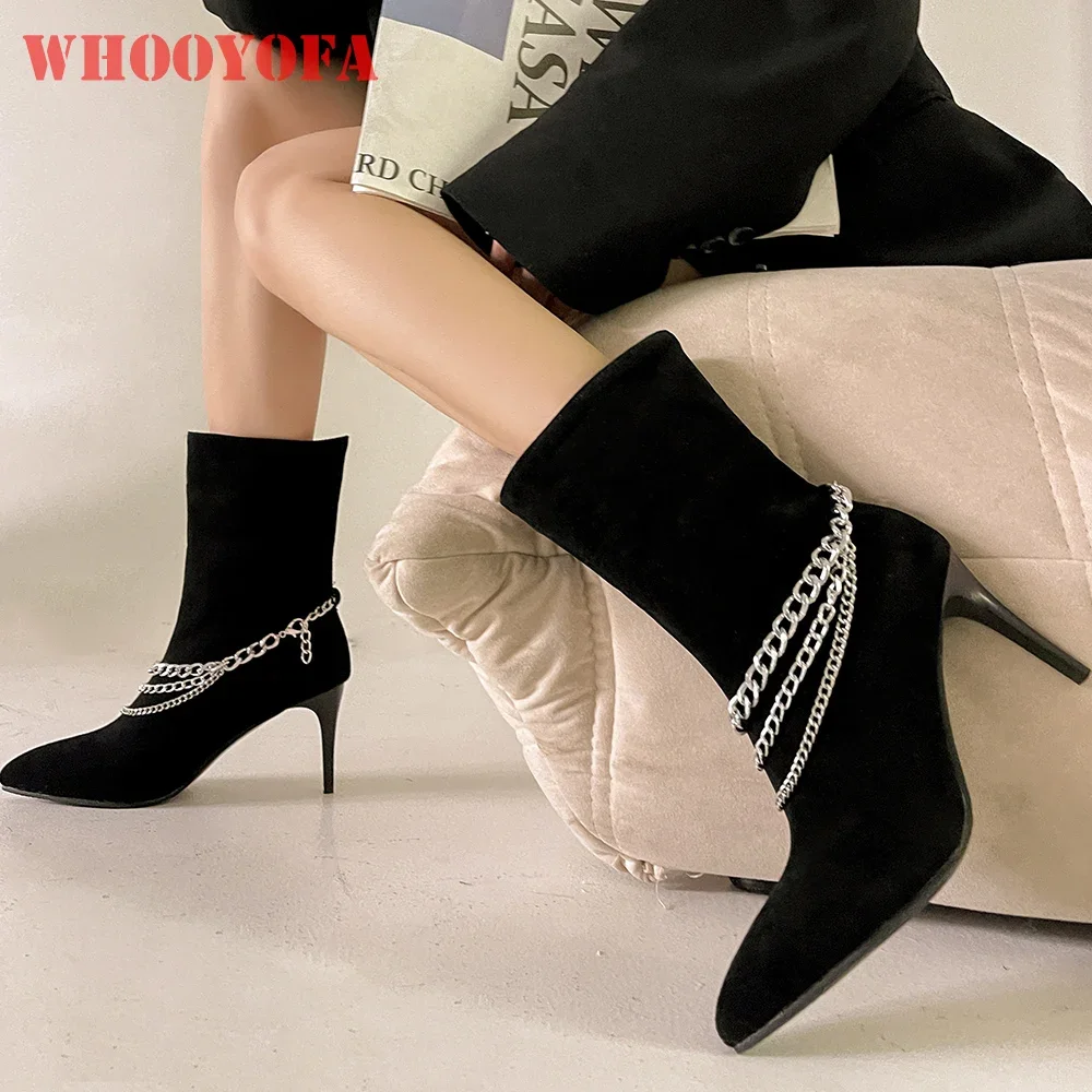 

Зимние женские сапоги до середины икры абрикосового цвета для взрослых, женские модельные туфли на высоком каблуке-гладито, большие размеры 12, 43 45, 48