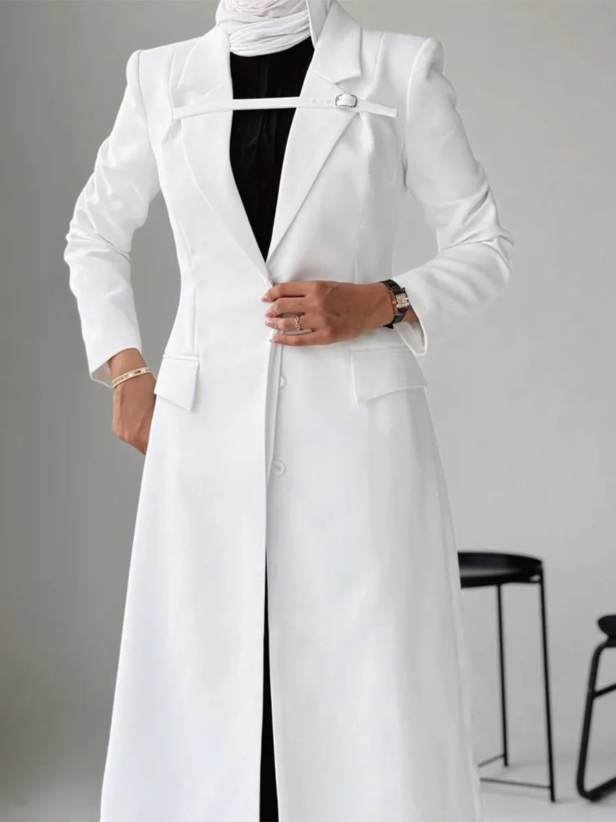 Long Women Suit Skirt White Blazer Cotton Autumn Fall Formal Office Lady Business Prom Jacket Coat With Lining