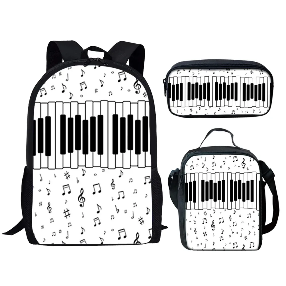 

3D Print school backpacks for student, laptop backpack, backpack, lunch box, pencil case, piano keyboard, music notes, harajuku,