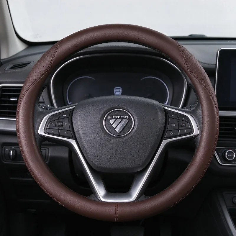 Fits Foton, 37-38cm Nappa Leather Steering Wheel Cover, O+D Shape, Ultra Thin, Breathable Anti-slip, All Season Auto Accessories