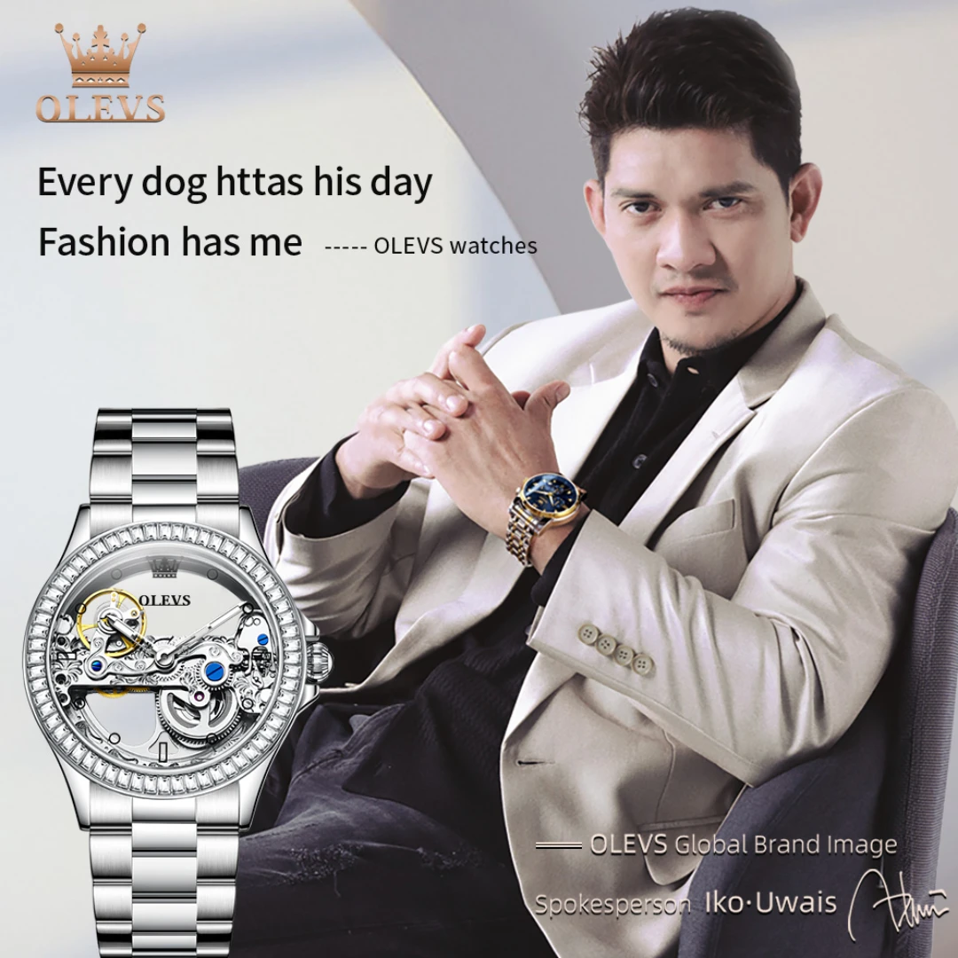 OLEVS 6699, модные механические часы, подарочные наручные часы с круглым циферблатом и ремешком из нержавеющей стали