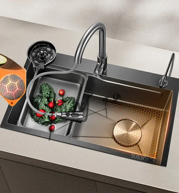 

Большая раковина для овощей из нержавеющей стали 304 с одним слотом, кухонная раковина с тиснением