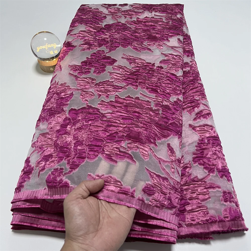 2027 African Nigerian Tulle Lace Fabric Organza Embroidery Guipure Party Gown Brocade Sequins High Quality 5 Yards YXZ219
