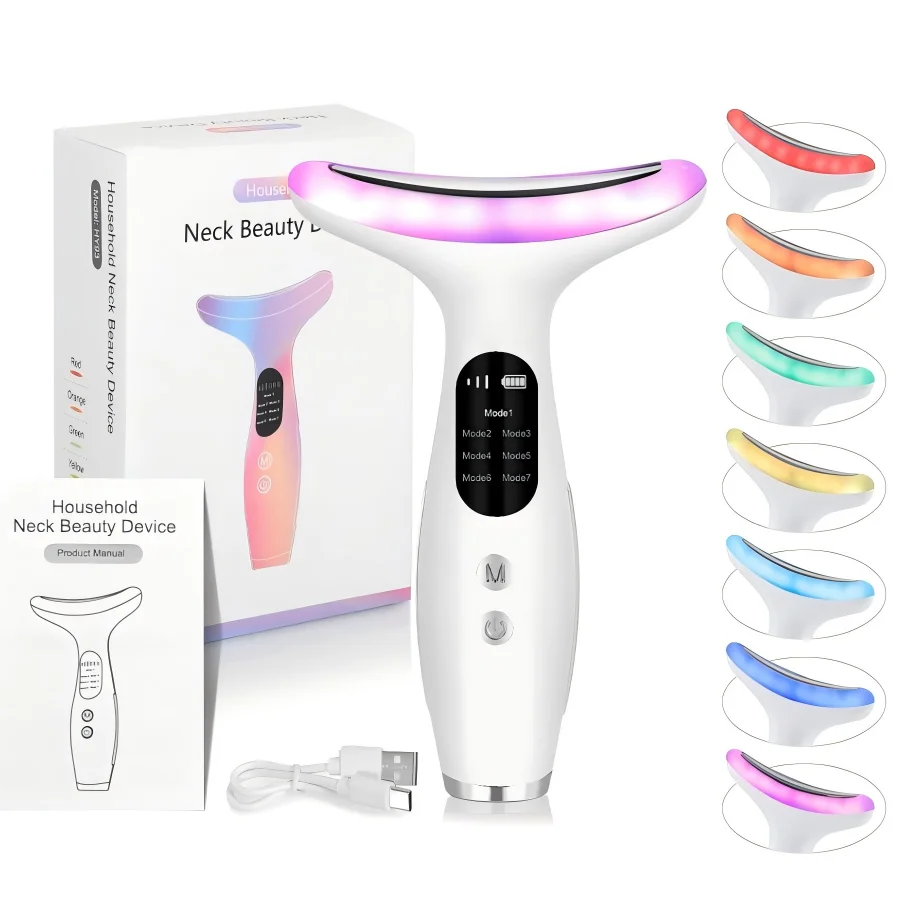 

Portable 7 in 1 Neck Face Beauty Device Microcurrent Vibration Facial Massager for Improve Neck Line Anti Aging Skin Care Tool