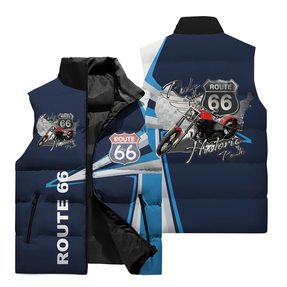 2024 New Unisex Motorcycle Riding Jacket with Highway 66 Logo 3D Printed Sleeveless Vest for Winter Windproof and Warm Vest 6XL